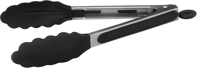 Winco 9" Heavy-Duty Utility Stainless Steel Tongs | Heavy-duty, Silicone tips, Locking clip, Great for Salads, Buffets and Catering