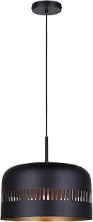 Canarm Pacific Edge Maven Pendant Light – Matte Black & Gold Interior, Adjustable Height (13.5”–61.5”), Modern Industrial Design, Ideal for Kitchens, Dining Areas, Living Spaces