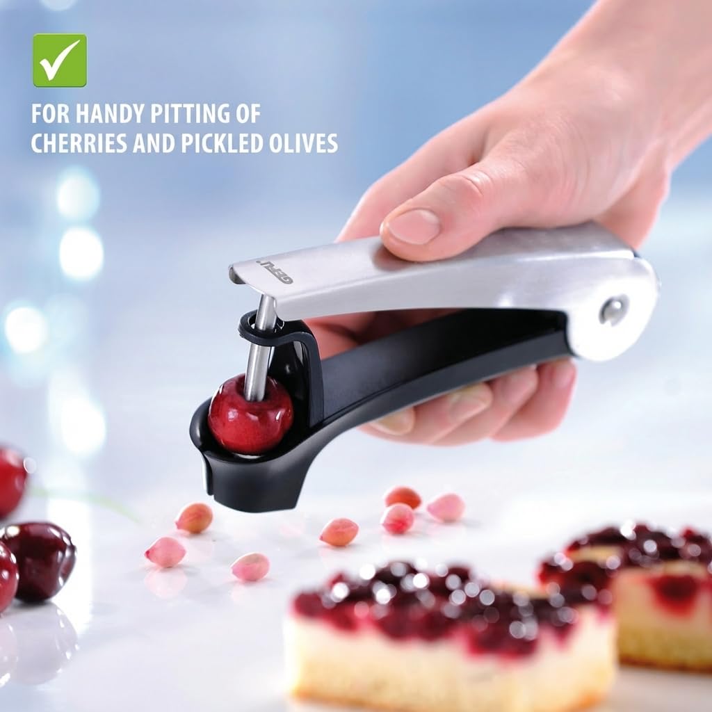 Cherry Pitter by GEFU – One Size, Stainless_Steel, Black/Silver, Model GF19140