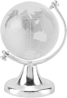 Round Earth Globe World Map Crystal Glass Ball Sphere Home Office Decor Gift (Silver)