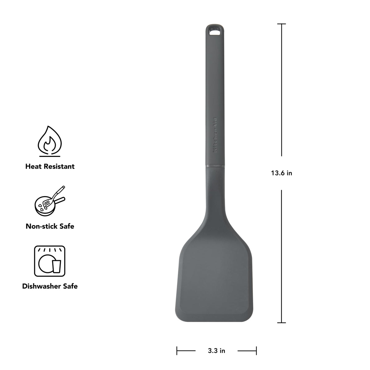 Solid Turner by KitchenAid – 13.6 Inch, Plastic, Charcoal Gray, Model KHA001OHCGA