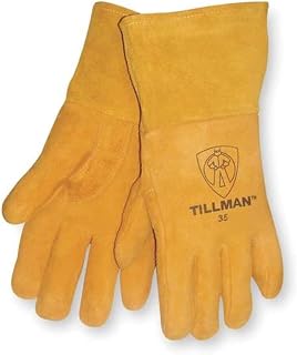John Tillman Large 12"" Gold Premium Heavyweight Reverse Deerskin CottonFoam Lined MIG Welders Gloves with 4"" Cuff and Kevlar Thread Locking Stitch" (TIL35L)