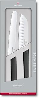 Victorinox 2 Piece Santoku and Bread Knife Set, Black, Light & Sharp for Various Foods, Dishwasher Safe, Swiss Madan, Gift Box, 6.9093.22G
