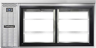 BBC69S-SS-SGD-PT Two Section Sliding Glass Door Refrigerated Pass-Thru Back Bar Cooler, 69" W x 34-3/4"H, Stainless Steel Exterior & Shallow Depth