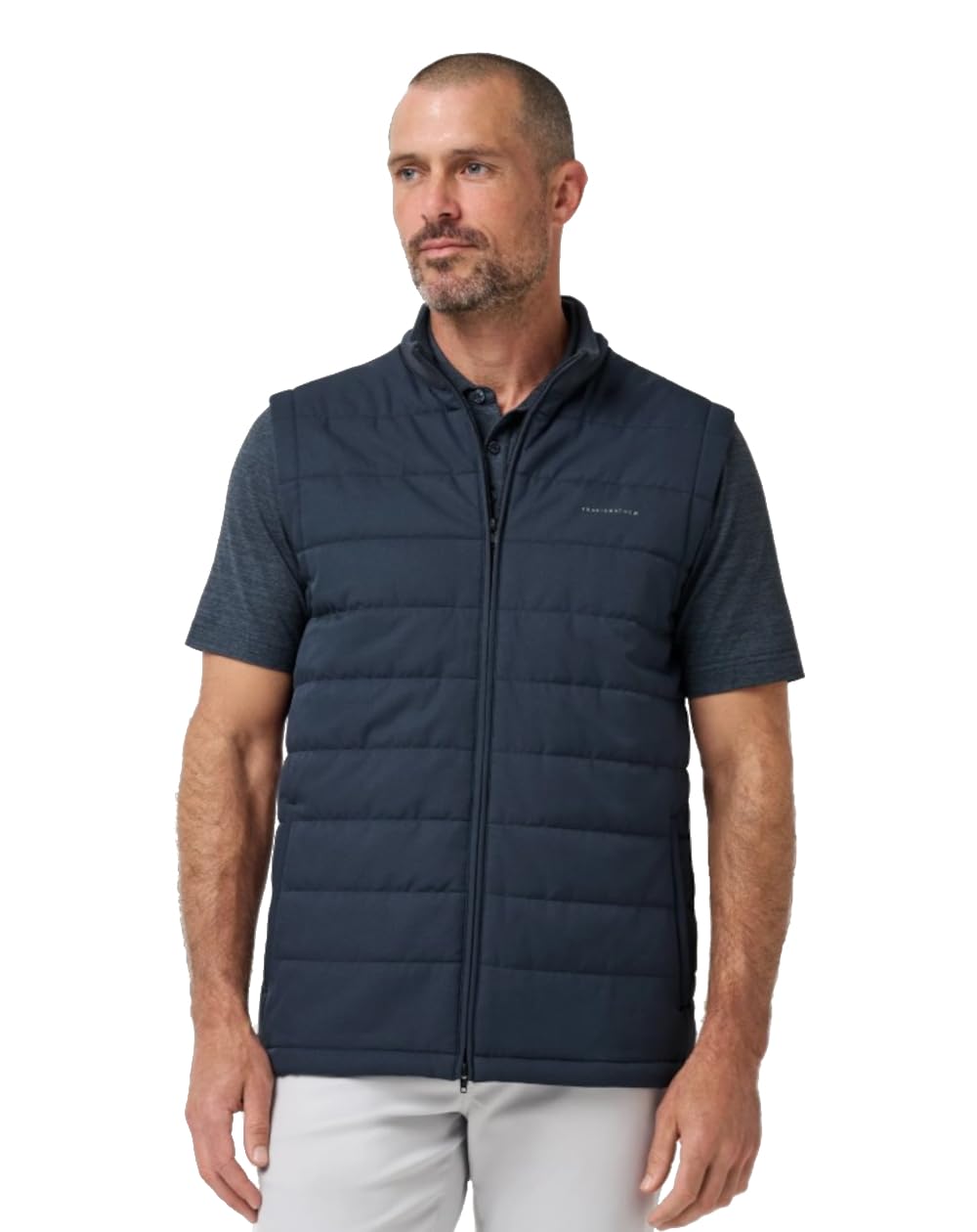 Mens Point Of Sail Vest Mood Indigo Small by TravisMathew – Small, Polyester Blend, Mood Indigo, Model A46644_4MIN_