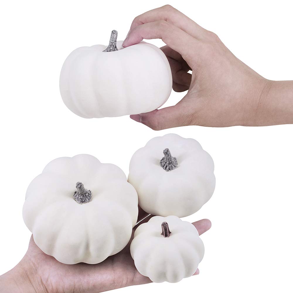 Besttoyhome Artificial Pumpkins, White Foam, Set of 12