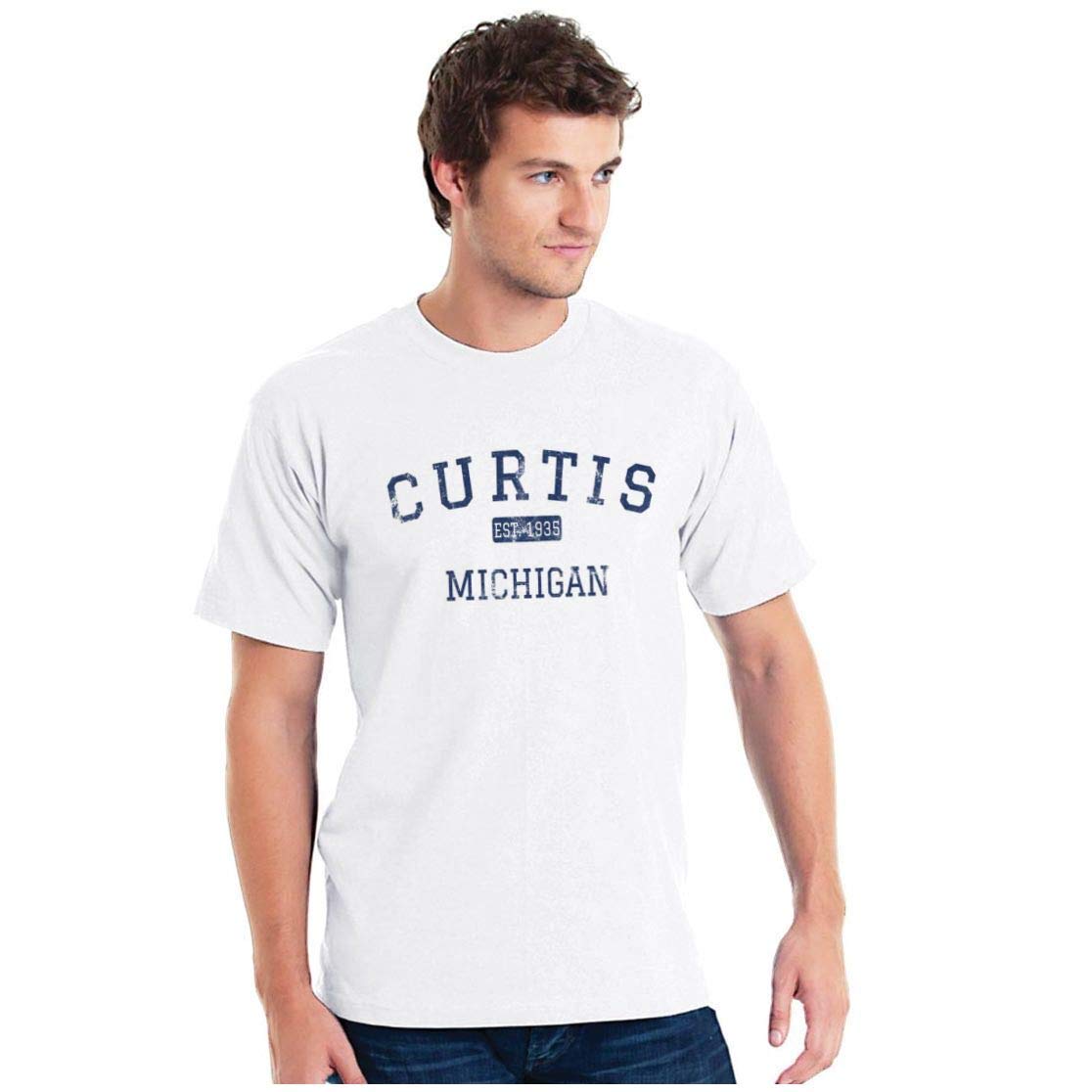 Curtis Michigan MI T-Shirt Mackinac County EST Large Grey by GreatCitees – Large, Cotton, Grey, Model curtis-mackinac-mi-est-gray-l