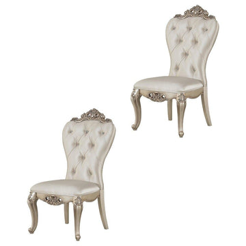 Fabric-Upholstered Side Chair with Wooden Legs by Furnifact – Wood, Cream Fabric, Golden Ivory, Pack of 2