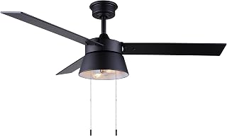 Canarm KADE 48” Ceiling Fan – Matte Black, Reversible Blades, AC Motor, Pull Chains, Damp Rated, Modern Farmhouse Ceiling Fan