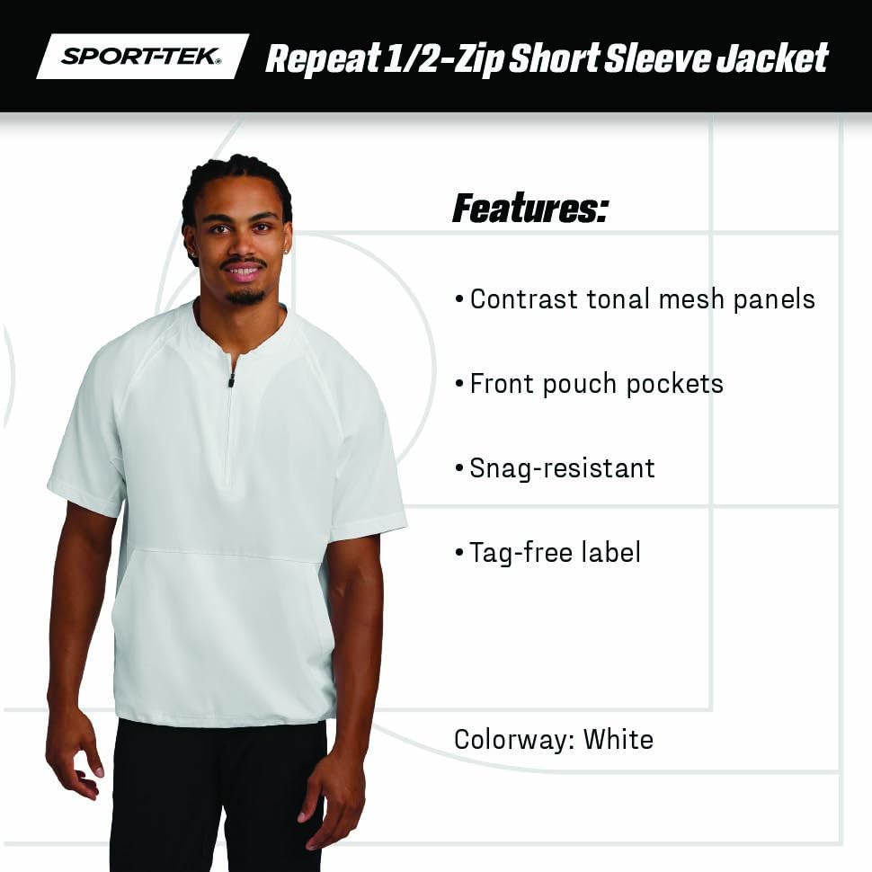 Unisex Repeat Half Zip Short Sleeve Jacket by SPORT-TEK – 4X-Large, Black, Model 2292811