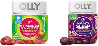 OLLY Metabolism Gummy Rings Apple Cider Vinegar Vitamin B12 30 Count Sleep Immunity Melatonin Gummy Vitamin C Zinc Echinacea 36 Count Bundle