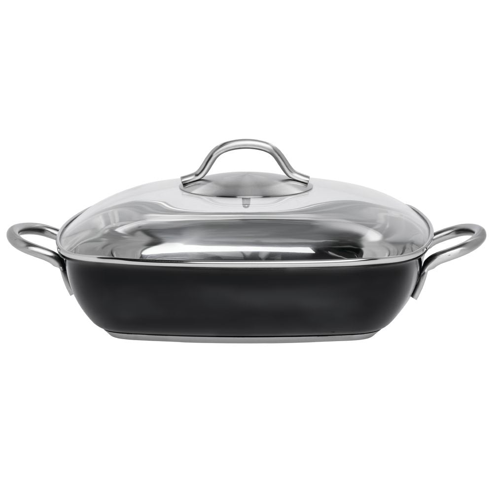 Casserole Pan with Glass Lid Single-Ply Square Black Stainless Steel - 11" L x 11" W x 2 2/5" H by HUBERT – Stainless Steel, Black, Model CE1PLY11-CC-BK