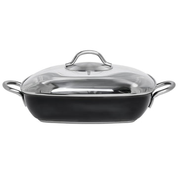 Casserole Pan with Glass Lid Single-Ply Square Black Stainless Steel - 11" L x 11" W x 2 2/5" H by HUBERT – Stainless Steel, Black, Model CE1PLY11-CC-BK