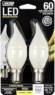 Feit Electric CA10 E12 (Candelabra) LED Bulb Soft White 60 Watt Equivalence 2 pk