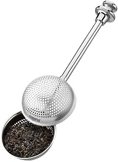 GEFU T‑BALL Tea Filter | Ball Shape with Measuring Spoon Function | Fine Perforation for Intense Aroma | Opening Mechanism & Dishwasher Safe