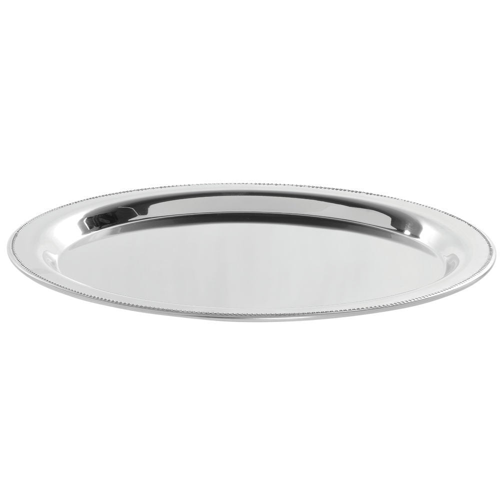 Serving Tray Stainless Steel Round with Beaded Edge- 17" Dia x 3/4" H by HUBERT – Stainless Steel, Silver, Model TR06706188