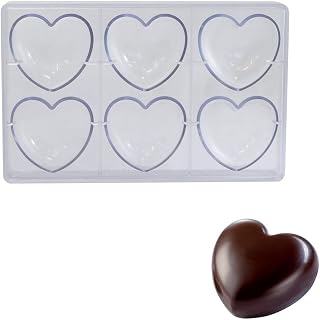 Martellato Polycarbonate Chocolate Mold, Heart 75mm x 70mm x 22mm Thick, 6 Cavities