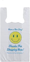 “Have a Nice Day” Shopping Bags with T-Shirt Handles – Disposable .51 Mil HDPE Carryout Bags, 10" x 5" x 18" Small Size for Grocery, Retail, Takeout, Restaurants – Friendly Print - 100 Pack