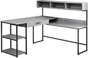 Laminate-Top Computer Desk, L-Shaped Corner Workstation for Home Office Study, Contemporary Work Desk with Metal Frame, Grey