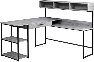 Laminate-Top Computer Desk, L-Shaped Corner Workstation for Home Office Study, Contemporary Work Desk with Metal Frame, Grey