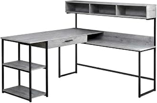 Laminate-Top Computer Desk, L-Shaped Corner Workstation for Home Office Study, Contemporary Work Desk with Metal Frame, Grey