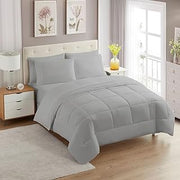 Silver Kingsize 3 Piece Box Stitched Comforter Set 500 GSM Super Soft & Cozy Bedding Quilted 100% Egyptian Cotton Duvet Insert with Corner Tabs (1 Comforter + 2 Pillowshams)