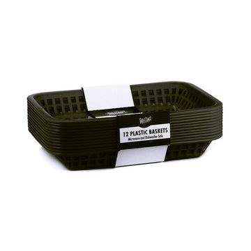 Grande Black 10.8 x 7.8" Rectangular Basket - 12/PK by Tablecraft – Plastic, Black, Pack of 12, Model C1077BK