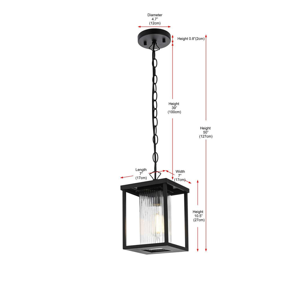 Dover One Light Outdoor Pendant Black by Lighting Design – Iron, Black, Model OD302H11BK