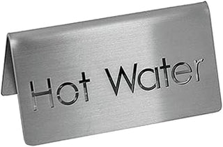 Service Ideas 18/8 Brushed Stainless Steel Table Tent Sign "Hot Water"- 3"W x 1 1/2"D x 1 1/2"H