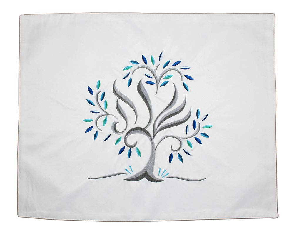 Zion Judaica Shabbat Cover, Embroidered Design, Blue