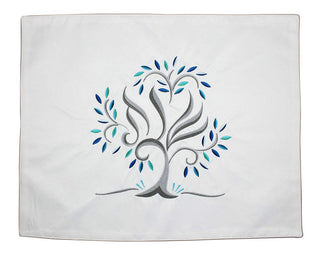 Zion Judaica Shabbat Cover, Embroidered Design, Blue