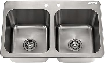 BK Resources NSF Commercial 2 Compartment Drop in Sink – 30 Inches, Stainless Steel, Silver, Model DDI2-14161024