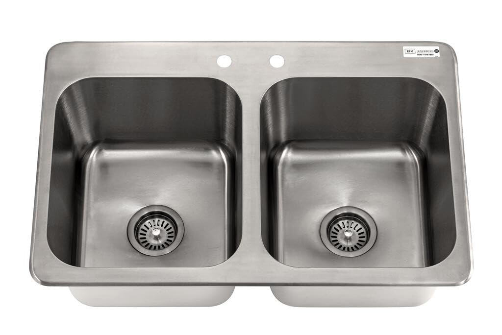BK Resources NSF Commercial 2 Compartment Drop in Sink – 30 Inches, Stainless Steel, Silver, Model DDI2-14161024