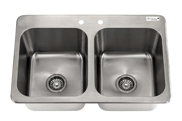 BK Resources NSF Commercial 2 Compartment Drop in Sink – 30 Inches, Stainless Steel, Silver, Model DDI2-14161024