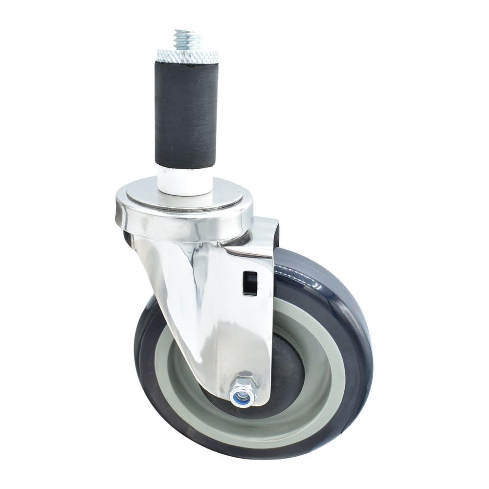 BK Resources 5" Polyurethane 1-1/4" Expanding Stainless Steel Stem Swivel Caster for Work Tables – 5", Silver, Model 5SS-2RA-PLY