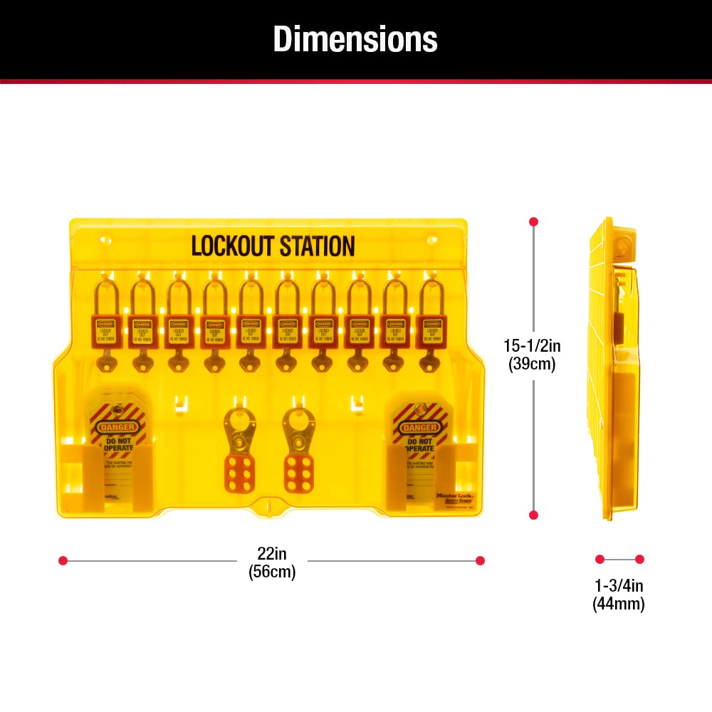 Lockout Tagout Padlock Station by Master Lock – Includes 4 Zenex Padlocks, Plastic, Yellow, Model 1483BP410