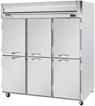 Beverage-Air HFS3-5HS 78" Horizon Series Three Section Solid Half Door Reach-In Freezer 74 cu.ft. Capacity Stainless Steel Front Gray Painted Sides and Stainless Steel