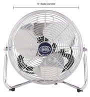 12" Diameter Industrial Floor Fan with Pivoting Head by Global Industrial – 15.5"L x 16"W x 17.5"H, Metal, Black/Gray/Silver, Model 258323