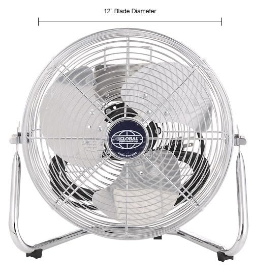 12" Diameter Industrial Floor Fan with Pivoting Head by Global Industrial – 15.5"L x 16"W x 17.5"H, Metal, Black/Gray/Silver, Model 258323