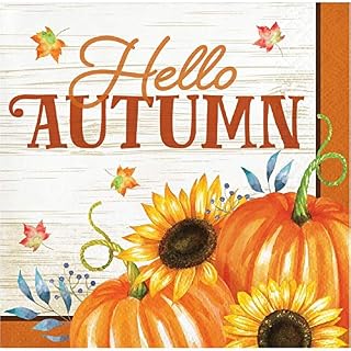Creative Converting Hello Autumn Beverage Napkins, 5", Burgundy, Orange, Green, and Ivory
