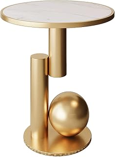 Modern Minimalist Round Coffee Table - 21.7" Height Sofa Side Table with Metal e - Slish Nightstand for Living Room & Bedroom - Mesa Creative Slate Design