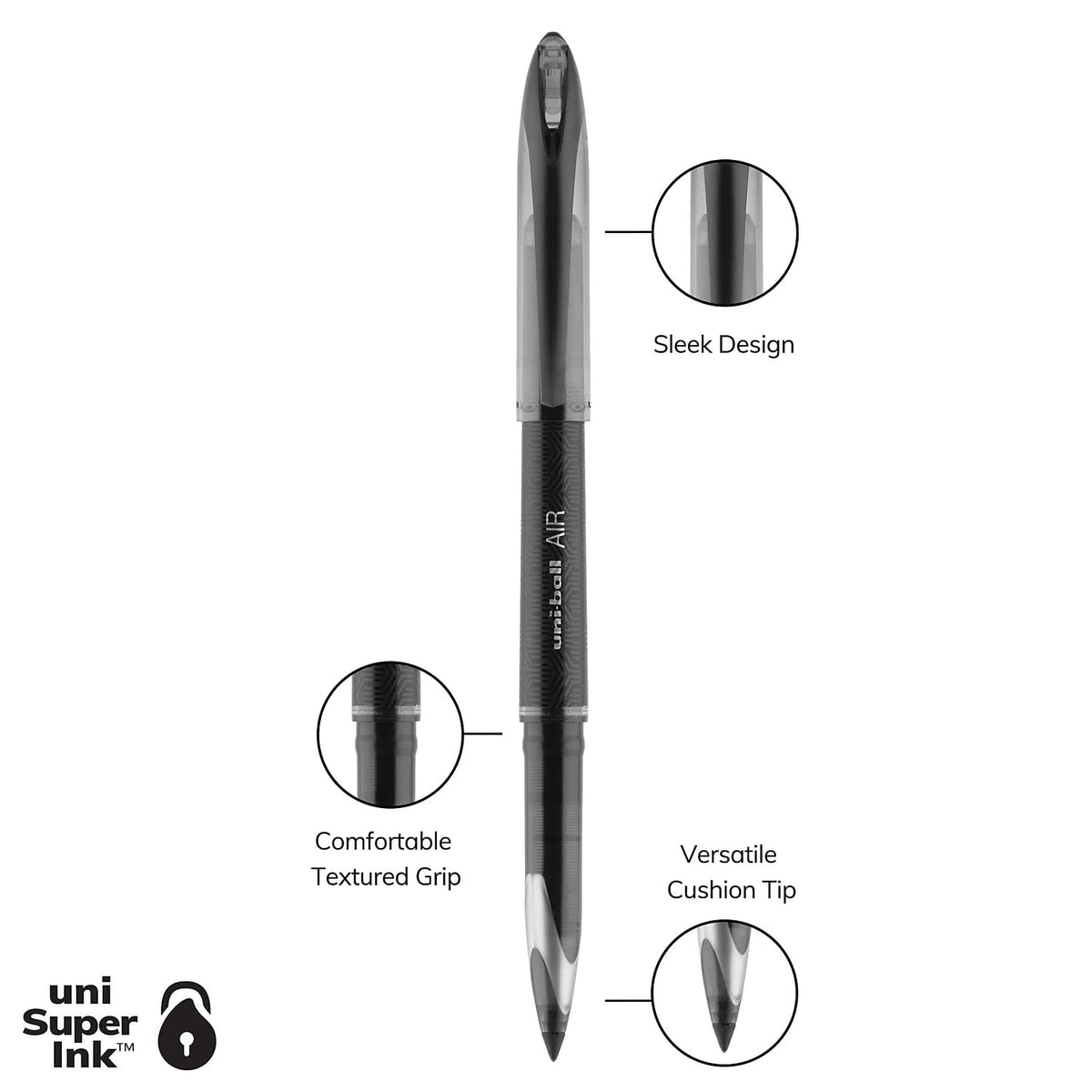 1927631 Air Rollerball Pen .7mm Black Ink Dozen by Uni-Ball – 1 Count (Pack of 1), paper, Black, Model SAN1927631