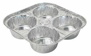 4-Cavity Cup Aluminum Foil Muffin Cupcake Pan - Disposable Baking Tin (Pack of 25) by Handi-Foil – 8-1/4" L x 8-1/4" W x 1-13/16" D, 5.25 fluid_ounces, Silver, Model 4055-30