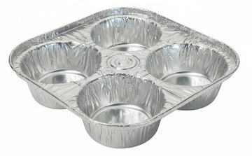 4-Cavity Cup Aluminum Foil Muffin Cupcake Pan - Disposable Baking Tin (Pack of 25) by Handi-Foil – 8-1/4" L x 8-1/4" W x 1-13/16" D, 5.25 fluid_ounces, Silver, Model 4055-30