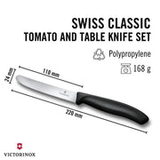 Swiss Classic Tomato and Table Knife Set Serrated Blade by Victorinox – Set of 6, Stainless Steel, Black, Pack of 6, Model 6.7833.6