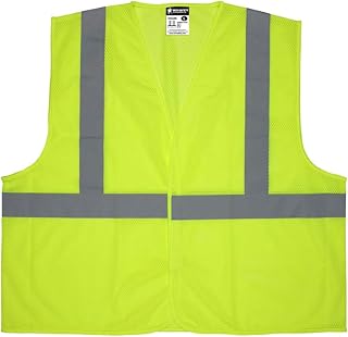 MCR Safety V2CL2MOZ Economy Safety Vest, Hook and Loop Closure, Lime, Large