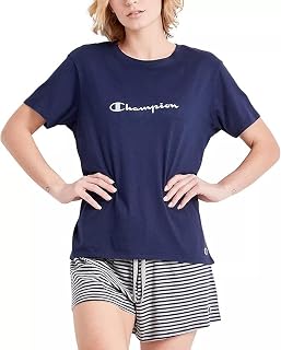 Champion Women's Sleep Tee Set, Athletic Navy/Silverstone/Oxford Grey Heather Athletic Navy, X-Large