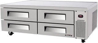 Super Deluxe Chef Base Refrigerator, Self-cleaning Condenser Device, (4) Durable Drawers With Recessed Handle, 15.1 Cu. Ft., 48 Pan Capacity (1/6 Size), 16 Ga. Stainless Steel One-piece Reinforced Insulated Top, Stainless Steel Front & Sides, Oversized Compressor, Side Mounted Self-contained Refrigeration System, 5" Casters, 1/4 Hp, 115v/60/1, 4.5 Amps, Nema 5-15p, Cetlus, Nsf 7