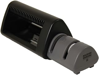 Kuhn Rikon Knife Sharpener, Dual Pull Through Sharpener for Straight and Serrated Knives, Compact Ceramic Sharpener, Black