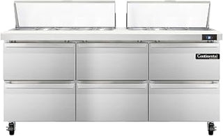 SW72-18-D Sandwich Unit, 72" W, With 18 Pan Top Openings & Six Drawers